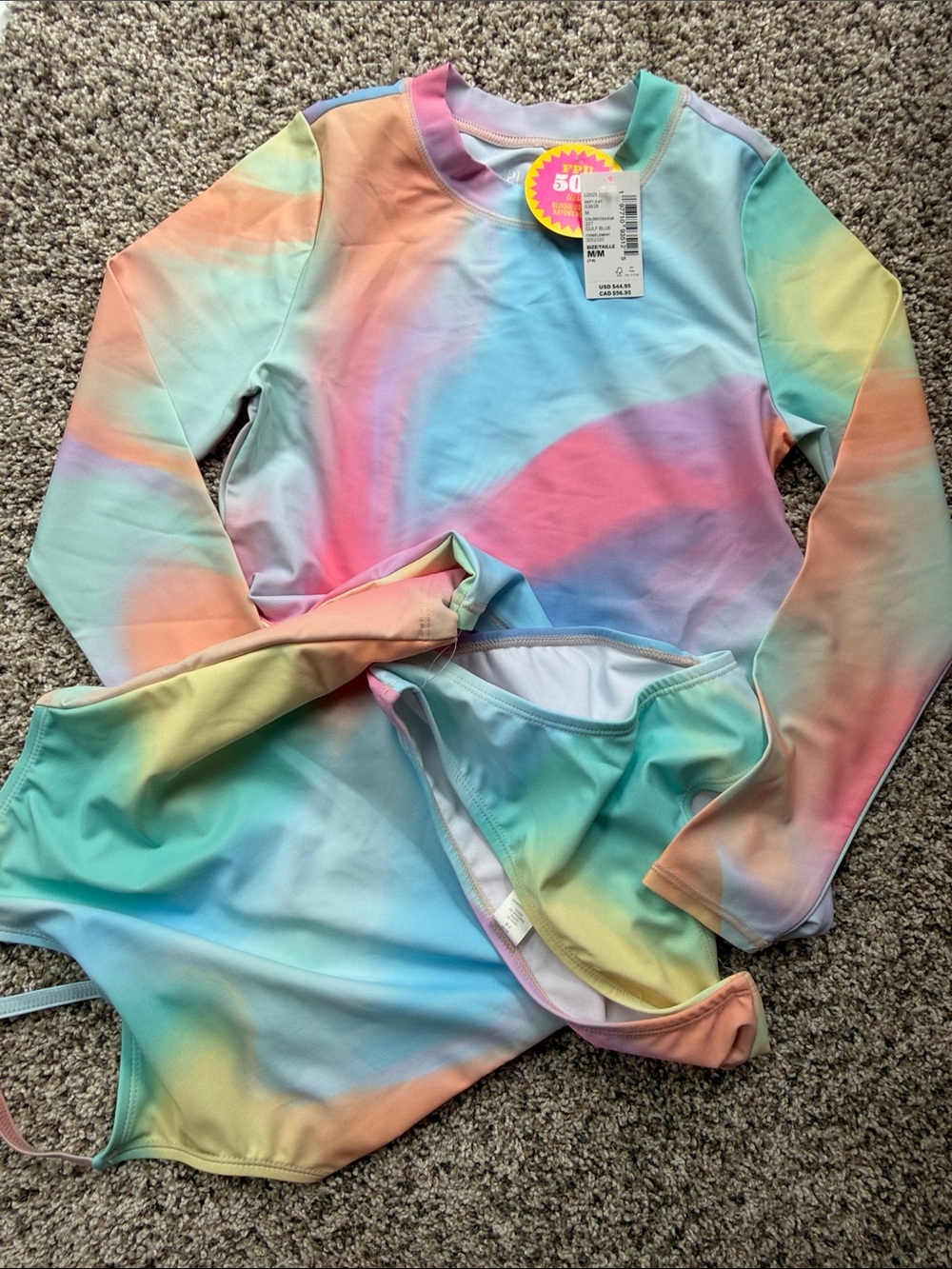 NWT Children's Place girls tie dye Long Sleeve Rash Guard, tankini, bikini